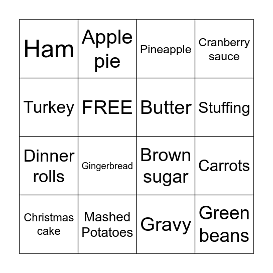 Christmas Foods Bingo Card