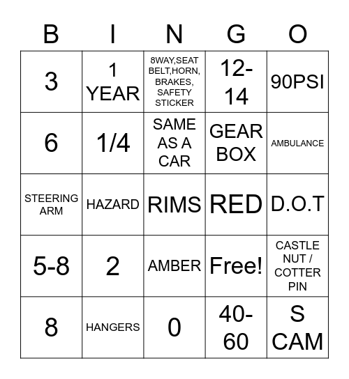 School Bus Bingo Card