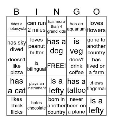 People Bingo Card