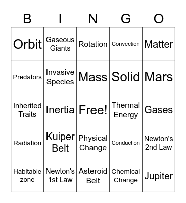 Science Bingo Card