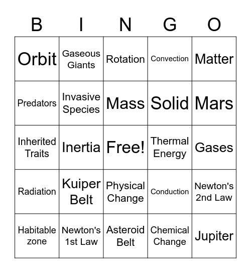 Science Bingo Card