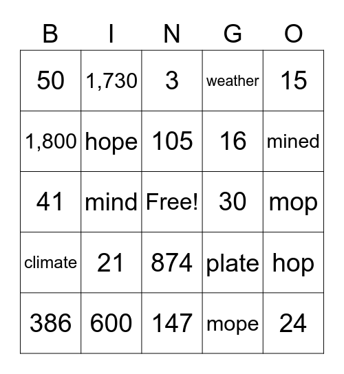 Math/Fundations Bingo Card