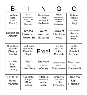 Disney Bingo Card