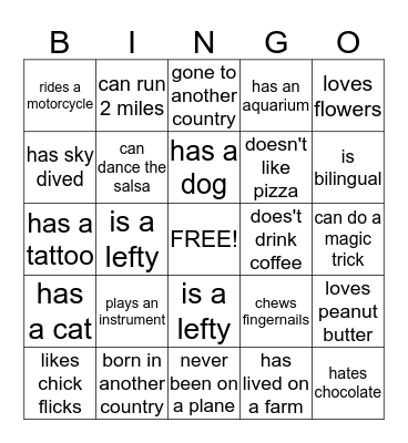 People Bingo Card