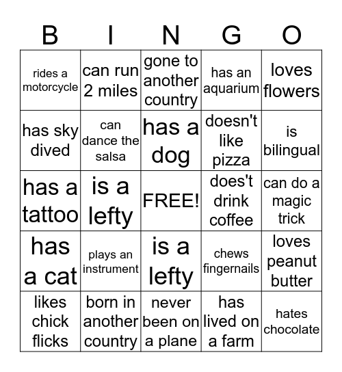 People Bingo Card