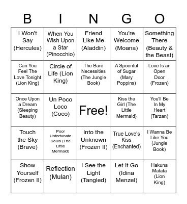 Disney Bingo Card