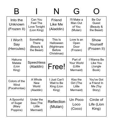 Disney Bingo Card