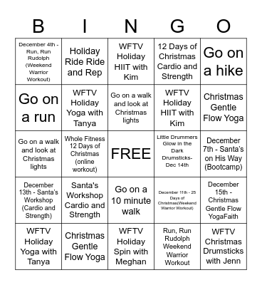 Whole Fitness Christmas Bingo Card