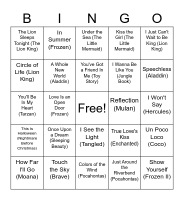 Disney Bingo Card