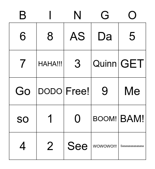 Quinn Devlin Words And Numbers Bingo Card