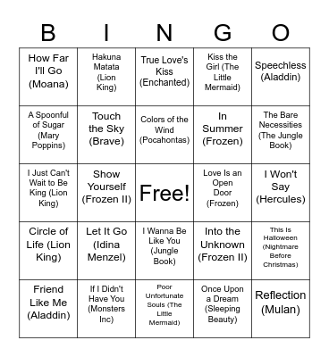 Disney Bingo Card