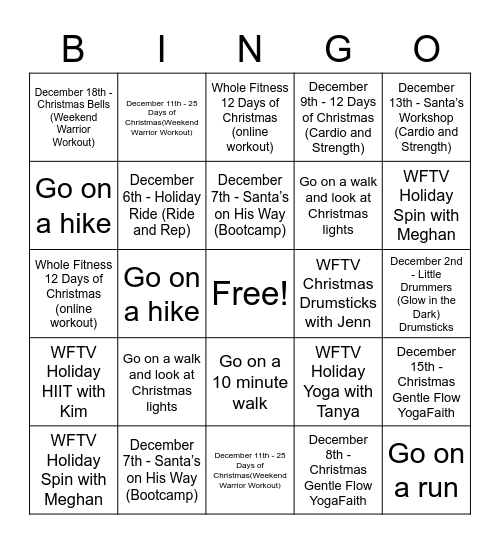 Whole Fitness Christmas Bingo Card