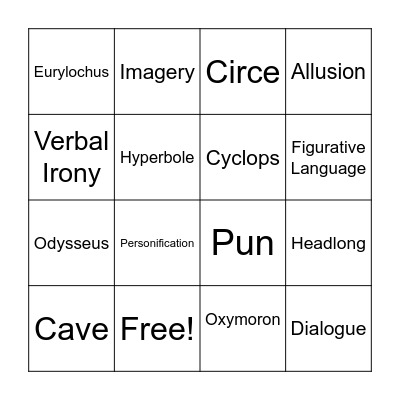 Literary Terms & The Odyssey Bingo Card