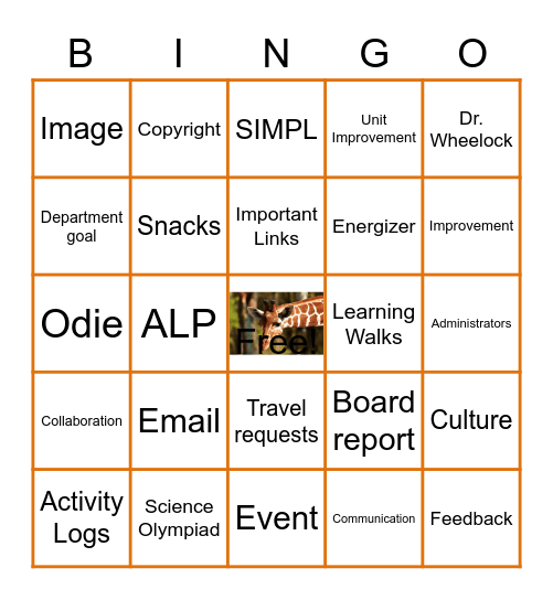 Department Meeting Bingo Card