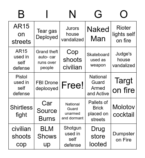 Kenosha Bingo Card