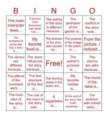 Restating the Question Bingo Card