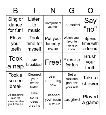 Self-Care Bingo Card