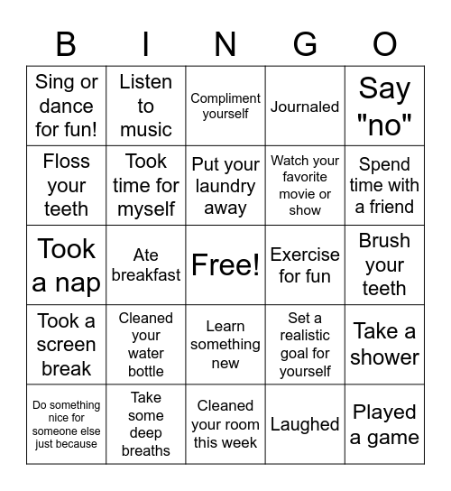 Self-Care Bingo Card