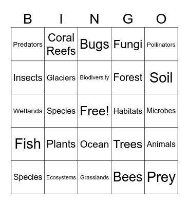 Biodiversity Bingo Card