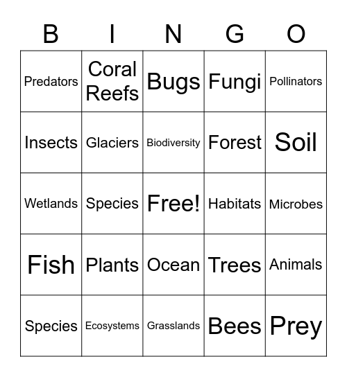 Biodiversity Bingo Card