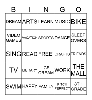 SUMMER BREAK Bingo Card