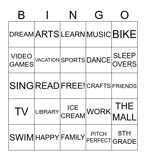 SUMMER BREAK Bingo Card