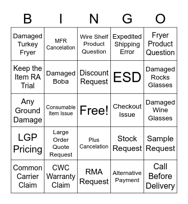 Friday Fun Bingo Card