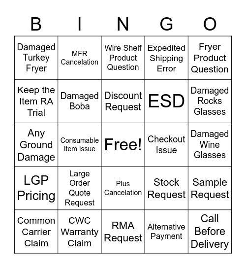 Friday Fun Bingo Card