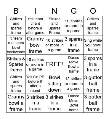 Bowling Bingo Card