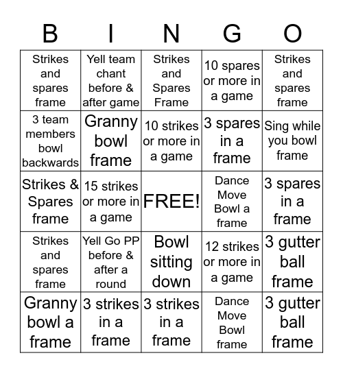 Bowling Bingo Card