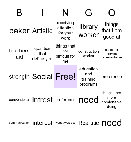 Career Exploration Bingo Review Bingo Card