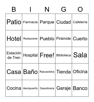 Spanish Bingo Card