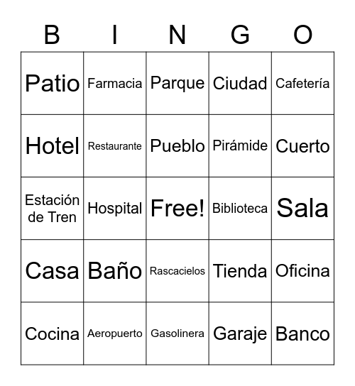 Spanish Bingo Card