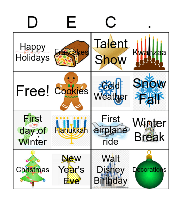 All About December Bingo Card