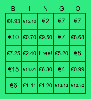 Money Bingo: Bingo Card