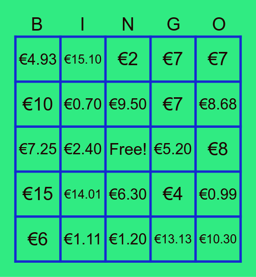 Money Bingo: Bingo Card