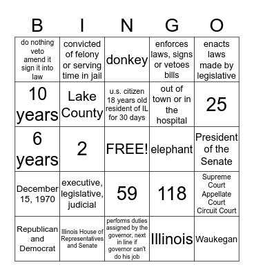ILLINOIS Constitution Part 1 Bingo Card