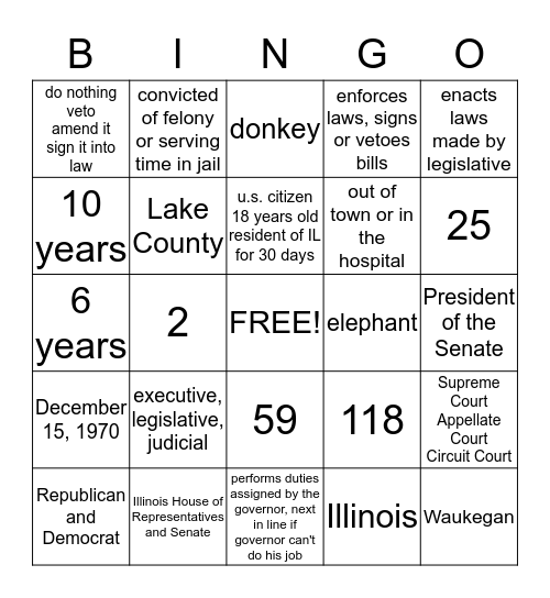 ILLINOIS Constitution Part 1 Bingo Card