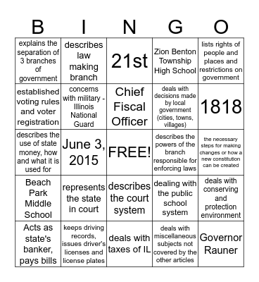 Illinois Constitution Part 2 Bingo Card