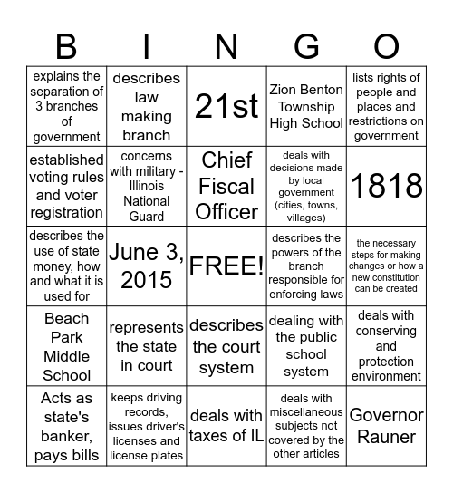 Illinois Constitution Part 2 Bingo Card