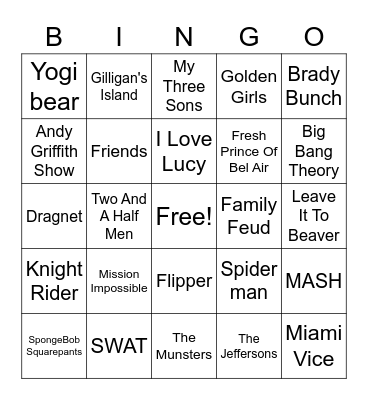 TV Theme Songs Bingo Card