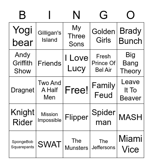 TV Theme Songs Bingo Card