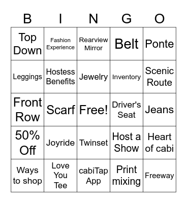 cabi Bingo Card