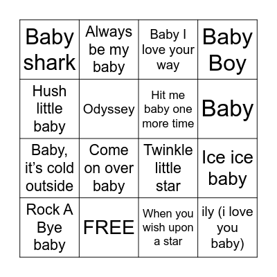 Baby Shower Bingo Card