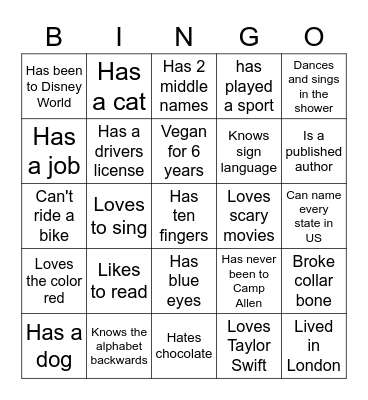 HUMAN BINGO Card
