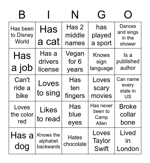 HUMAN BINGO Card