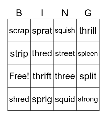 3 Letter Bingo Card
