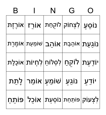 NM4 Verbs Bingo Card