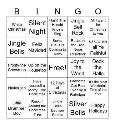 Christmas Song Bingo Card
