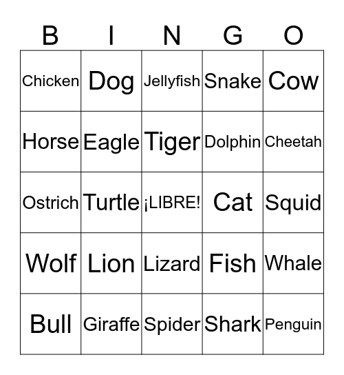 Los Animales Bingo Card